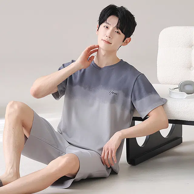 俏佳人 纯棉休闲慵懒短袖舒适透气基础家居服睡衣套装 男款