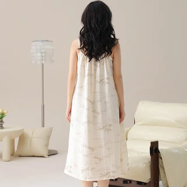 俏佳人 休闲慵懒舒适带胸垫透气吊带家居服柔软亲肤无袖睡裙 女款