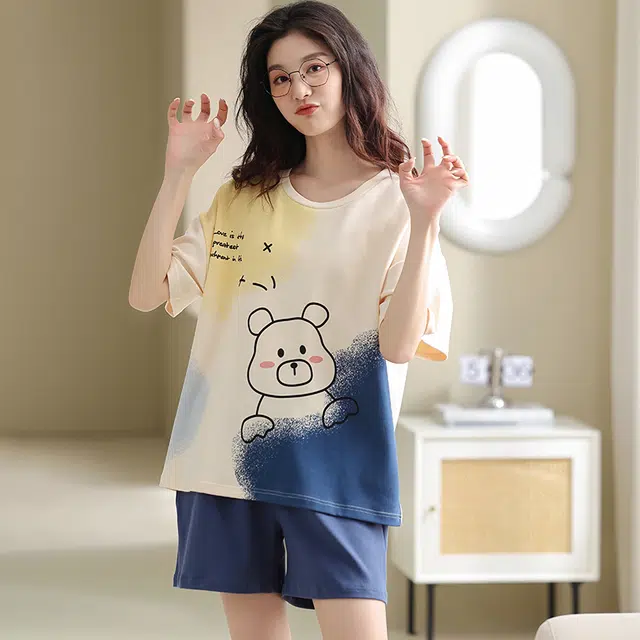 俏佳人 柔软亲肤休闲套头短袖慵懒可外穿家居服睡衣套装 女款