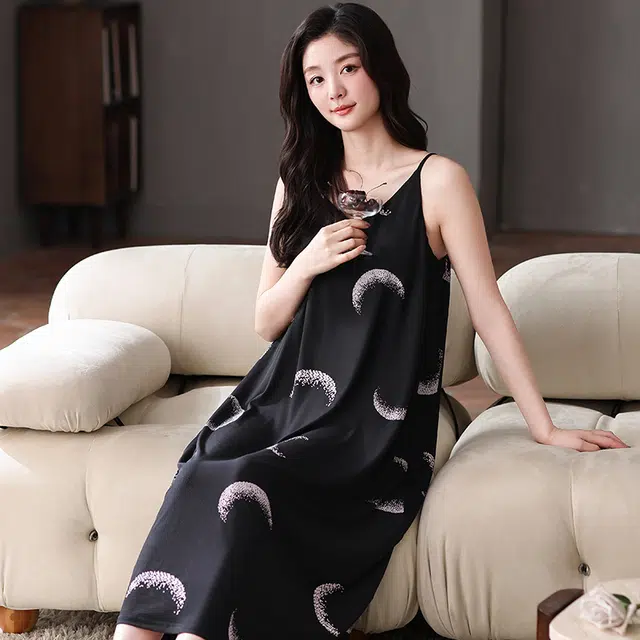 俏佳人 带胸垫套头吊带无袖休闲慵懒风舒适可外穿透气垂感亲肤家居服睡裙 女款