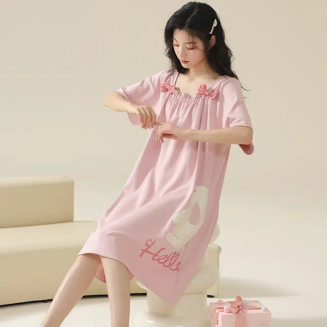 俏佳人 柔软亲肤公主风休闲套头短袖慵懒家居服睡裙 女款