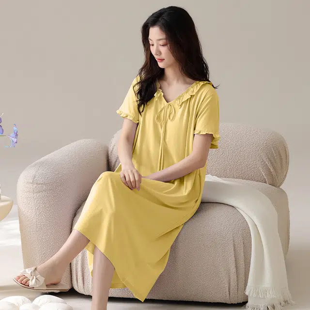 俏佳人 带胸垫可外穿垂感柔软亲肤休闲短袖家居服舒适透气睡裙 女款