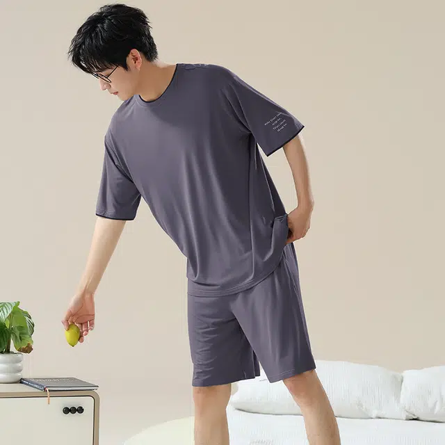 俏佳人 休闲垂感柔软亲肤透气基础短袖慵懒家居服睡衣套装 男款
