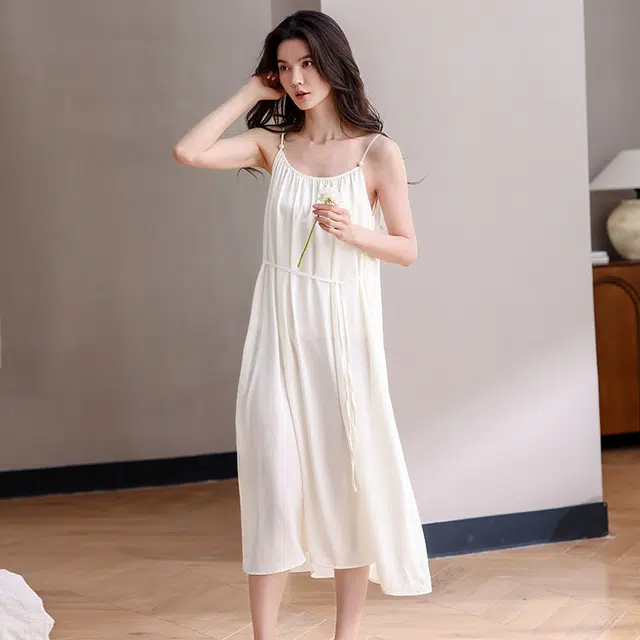 俏佳人 带胸垫高级感凉感休闲舒适无袖透气吊带家居服睡裙 女款