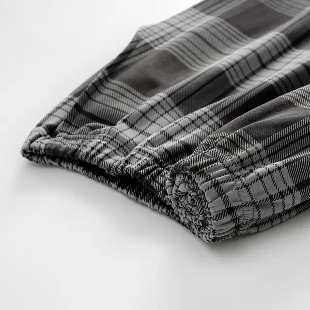 俏佳人 纯棉简约纯色圆领套头复古格子可外穿家居服舒适亲肤透气长袖长裤睡衣套装 男款