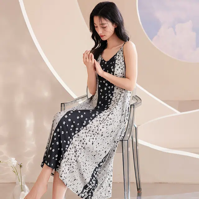 俏佳人 带胸垫套头吊带休闲慵懒风无袖舒适可外穿透气垂感亲肤家居服睡裙 女款