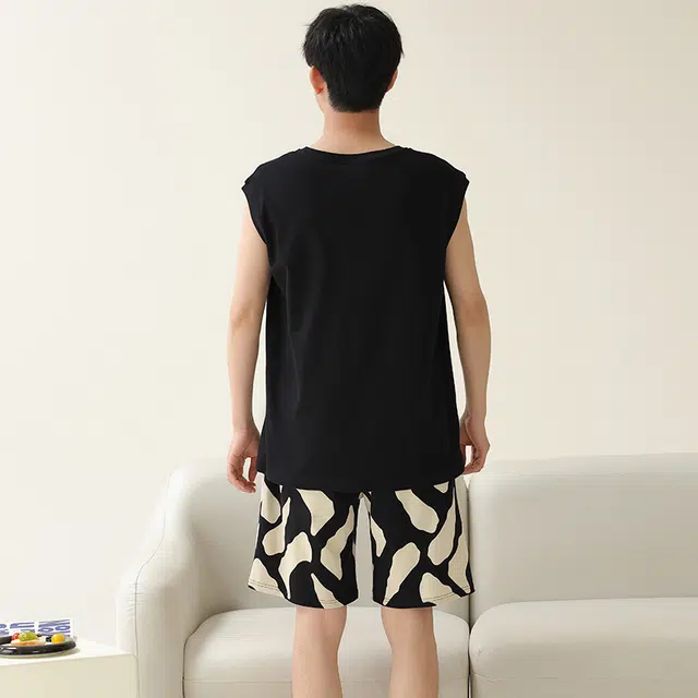 俏佳人 柔软亲肤休闲可外穿套头背心慵懒家居服睡衣套装 男款