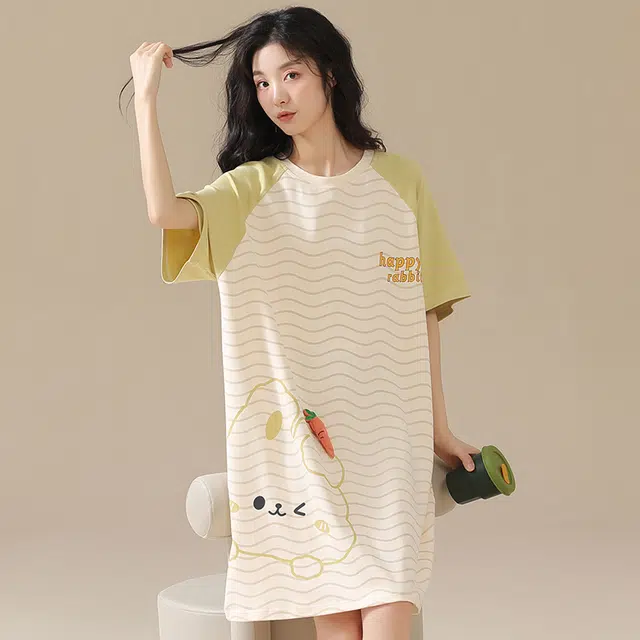 俏佳人 柔软亲肤兔子公主风休闲套头慵懒短袖家居服睡裙 女款