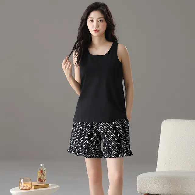 俏佳人 休闲带胸垫基础纯棉舒适透气可外穿背心家居服睡衣套装 女款
