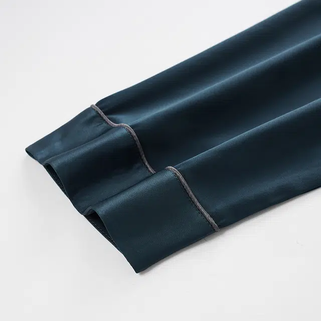 俏佳人 丝滑冰丝高级感开衫翻领纯色简约休闲亲肤透气舒适家居服长袖长裤睡衣套装 男款