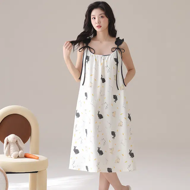俏佳人 带胸垫基础休闲舒适透气可外穿无袖吊带家居服睡裙 女款