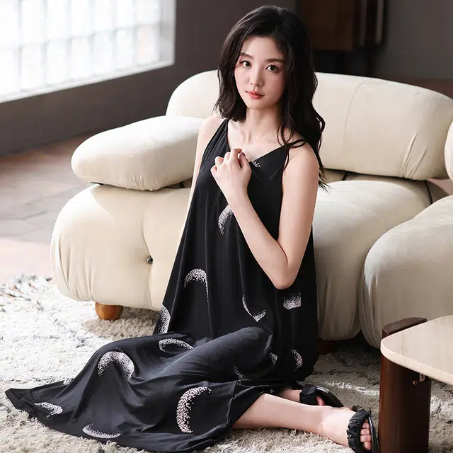 俏佳人 带胸垫套头吊带无袖休闲慵懒风舒适可外穿透气垂感亲肤家居服睡裙 女款