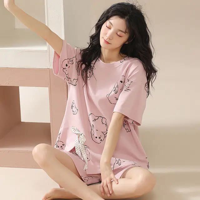 俏佳人 柔软亲肤休闲可外穿套头短袖慵懒家居服睡衣套装 女款