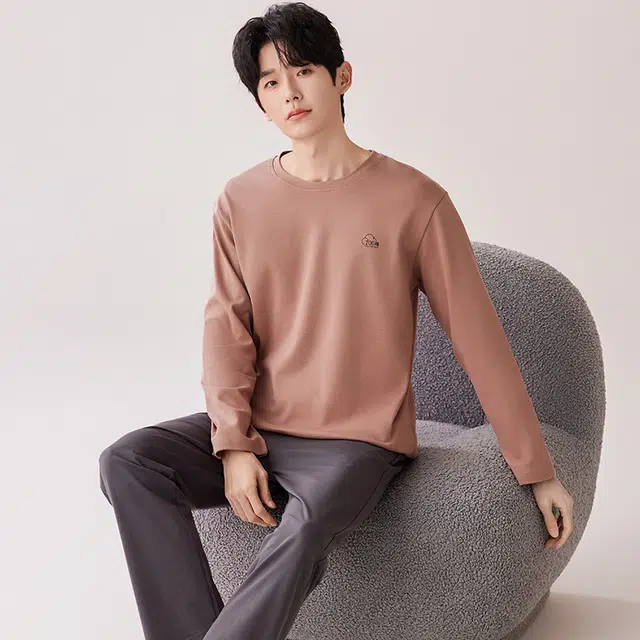 俏佳人 套头基础款家居服休闲舒适透气睡衣套装 男款 卡其色