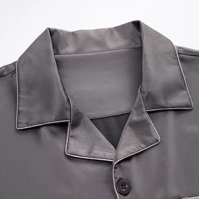 俏佳人 丝滑冰丝高级感开衫翻领简约纯色休闲亲肤舒适透气家居服长袖长裤睡衣套装 男款