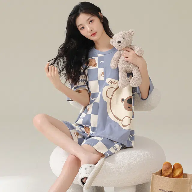 俏佳人 亲肤休闲柔软可外穿短袖慵懒家居服睡衣套装 女款