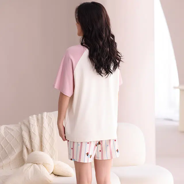 俏佳人 透气休闲纯棉套头舒适慵懒短袖家居服柔软亲肤睡衣套装 女款