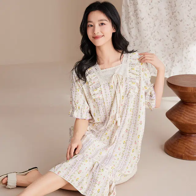 俏佳人 带胸垫可外穿短袖舒适透气亲肤家居服睡裙 女款