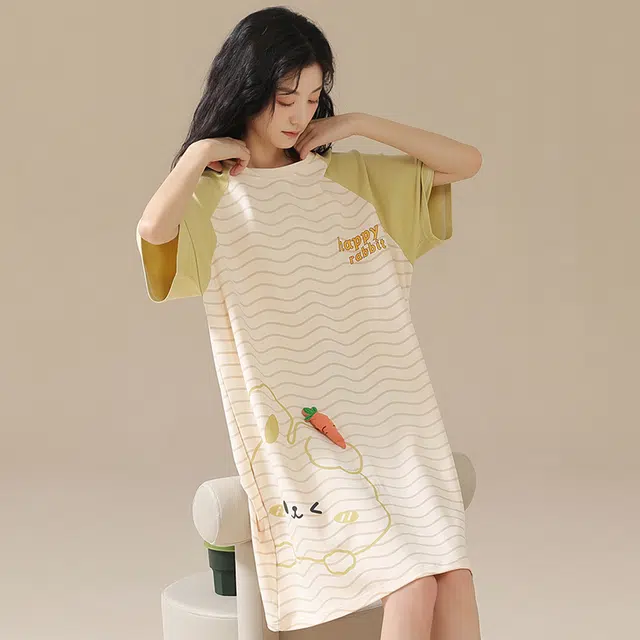 俏佳人 柔软亲肤兔子公主风休闲套头慵懒短袖家居服睡裙 女款