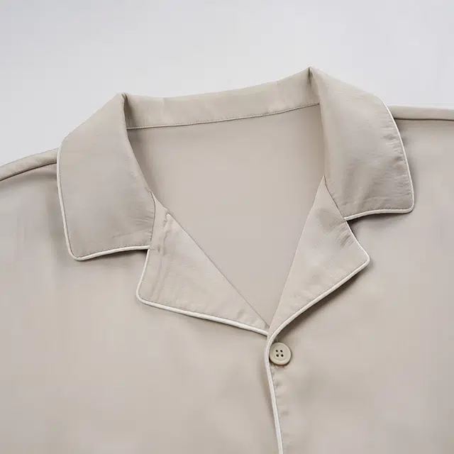 俏佳人 丝滑冰丝高级感开衫翻领纯色简约休闲亲肤舒适透气长袖长裤家居服睡衣套装 男款