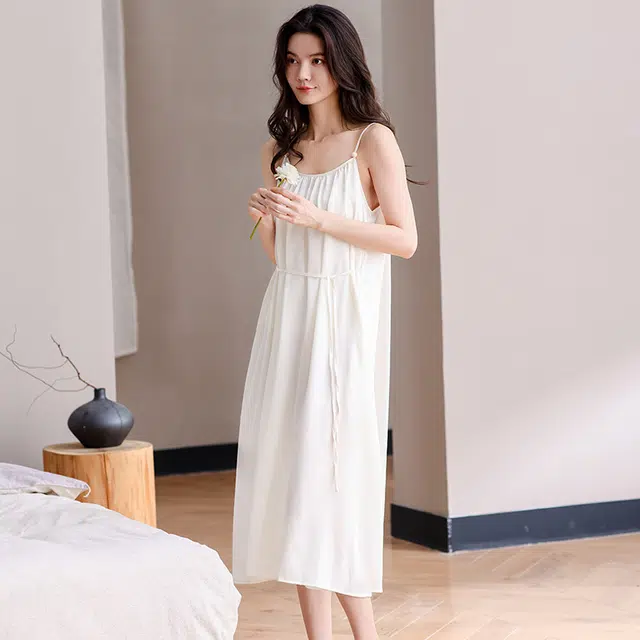 俏佳人 带胸垫高级感凉感休闲舒适无袖透气吊带家居服睡裙 女款