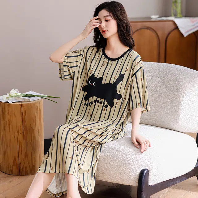 俏佳人 带胸垫垂感套头休闲亲肤舒适慵懒风可外穿透气短袖家居服睡裙 女款