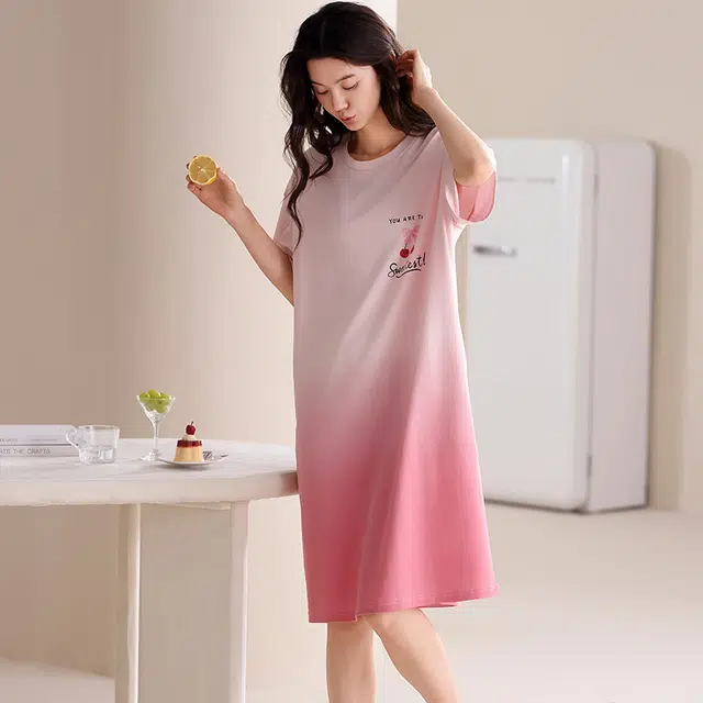 俏佳人 带胸垫舒适纯棉公主风休闲柔软透气可外穿短袖家居服睡裙 女款