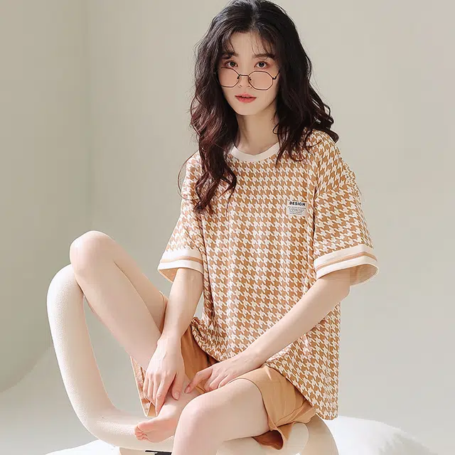 俏佳人 简约柔软亲肤休闲可外穿短袖家居服睡衣套装 女款