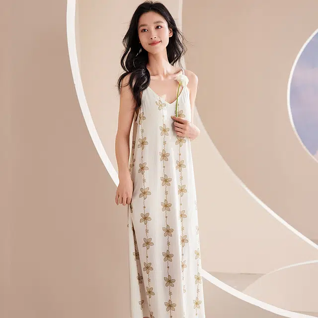 俏佳人 带胸垫无袖套头吊带休闲慵懒风舒适可外穿透气垂感亲肤家居服睡裙 女款