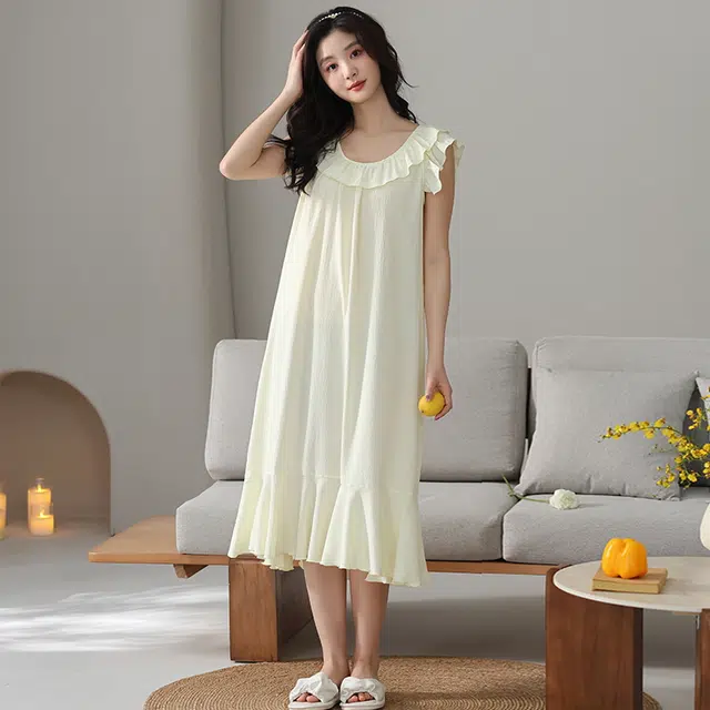 俏佳人 带胸垫纯色圆领透气亲肤休闲无袖家居服睡裙 女款