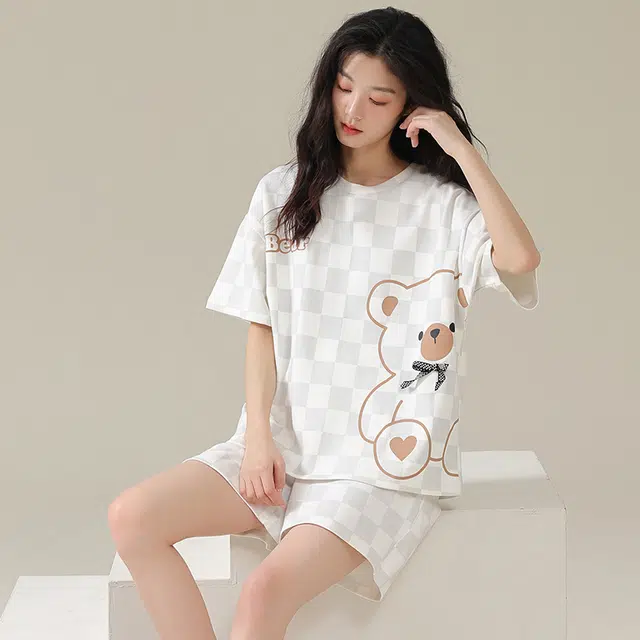 俏佳人 卡通柔软亲肤休闲可外穿短袖慵懒家居服睡衣套装 女款