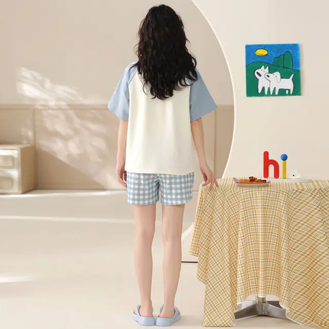 俏佳人 纯棉慵懒套头舒适透气休闲可外穿圆领短袖家居服睡衣套装 女款