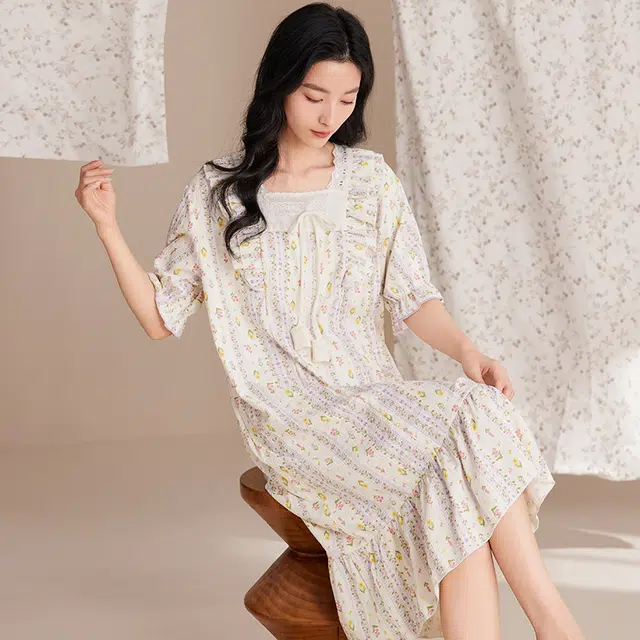 俏佳人 带胸垫可外穿短袖舒适透气亲肤家居服睡裙 女款