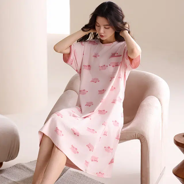 俏佳人 带胸垫纯棉公主风休闲柔软舒适透气可外穿短袖家居服睡裙 女款