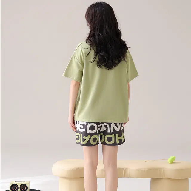 俏佳人 舒适透气纯棉套头休闲慵懒短袖家居服柔软亲肤睡衣套装 女款