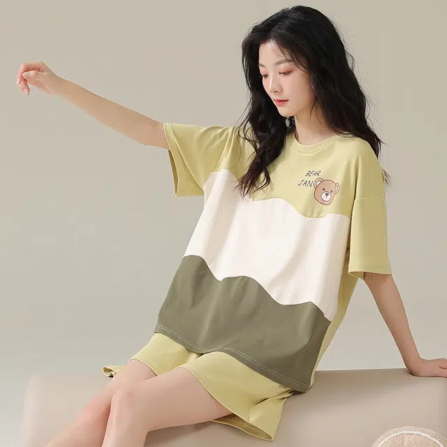 俏佳人 柔软亲肤休闲韩版可外穿短袖慵懒家居服睡衣套装 女款