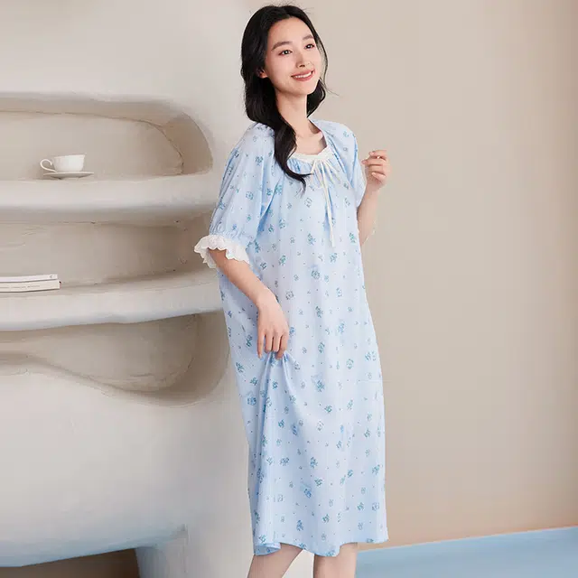 俏佳人 带胸垫舒适可外穿短袖透气亲肤家居服睡裙 女款