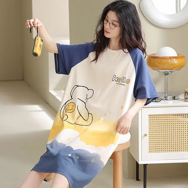 俏佳人 柔软亲肤公主风休闲套头慵懒短袖家居服睡裙 女款