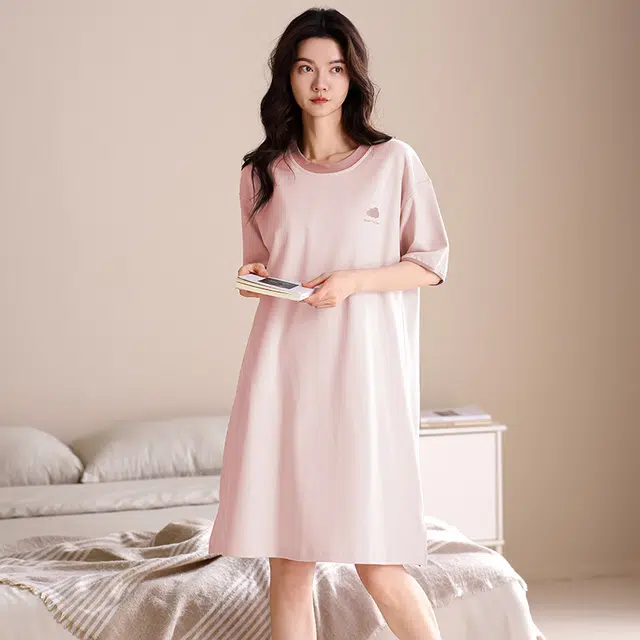 俏佳人 带胸垫柔软纯棉公主风休闲舒适透气可外穿短袖家居服睡裙 女款