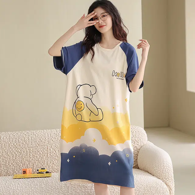 俏佳人 柔软亲肤公主风休闲套头慵懒短袖家居服睡裙 女款