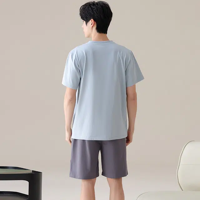 俏佳人 纯棉基础休闲舒适透气慵懒短袖家居服睡衣套装 男款