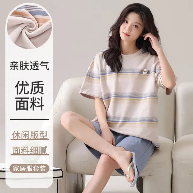 俏佳人 透气套头舒适休闲纯棉慵懒短袖家居服柔软亲肤睡衣套装 女款