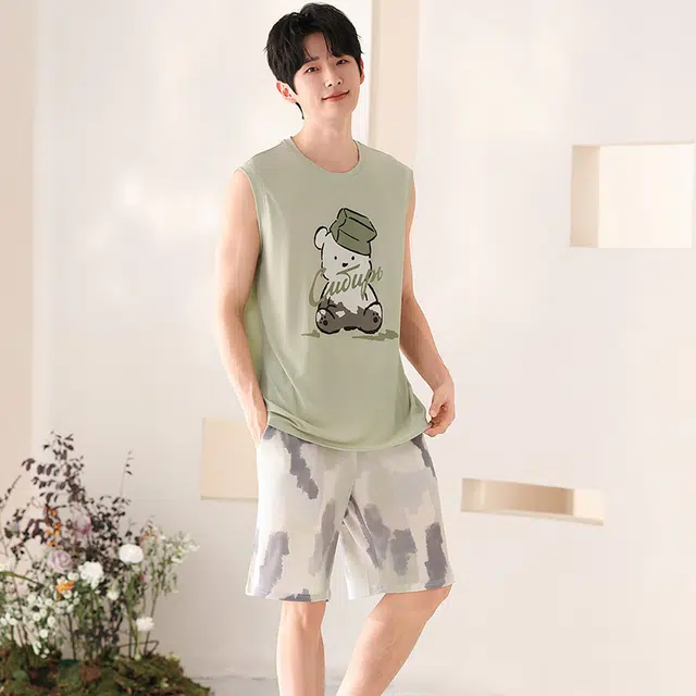 俏佳人 垂感亲肤无袖背心休闲慵懒风舒适可外穿透气家居服睡衣套装 男款