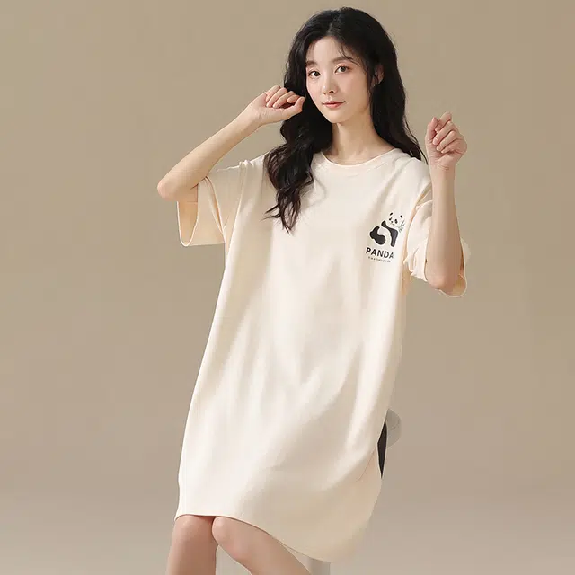 俏佳人 柔软亲肤熊猫公主风休闲套头慵懒舒适短袖家居服睡裙 女款