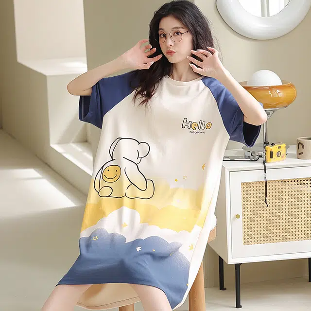 俏佳人 柔软亲肤公主风休闲套头慵懒短袖家居服睡裙 女款