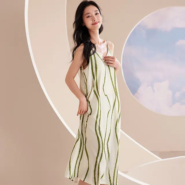 俏佳人 带胸垫套头无袖慵懒风舒适可外穿透气垂感亲肤家居服吊带休闲睡裙 女款