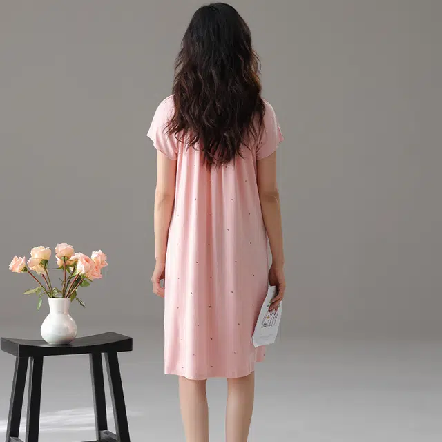 俏佳人 垂感柔软亲肤休闲可外穿家居服舒适透气短袖睡裙 女款