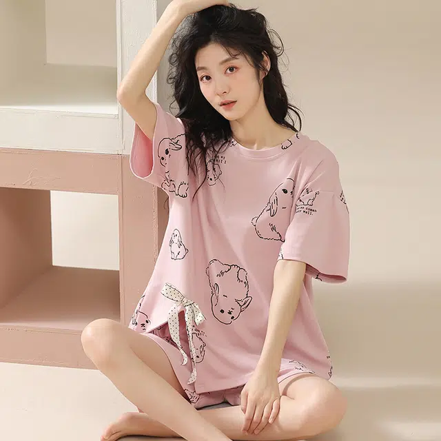 俏佳人 柔软亲肤休闲可外穿套头短袖慵懒家居服睡衣套装 女款