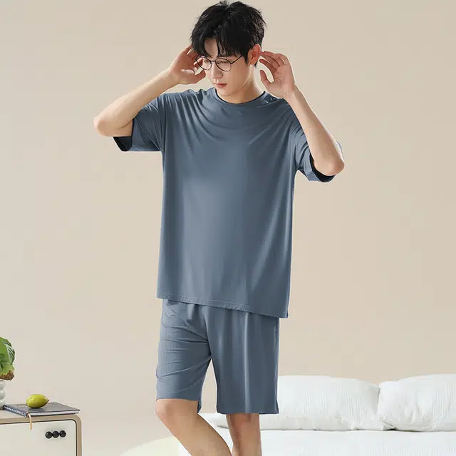 俏佳人 垂感柔软亲肤基础休闲短袖透气慵懒家居服睡衣套装 男款