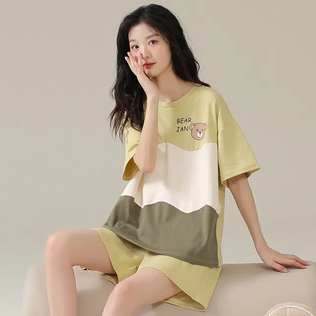 俏佳人 柔软亲肤休闲韩版可外穿短袖慵懒家居服睡衣套装 女款